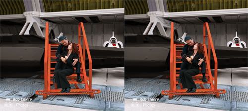 Admiral William Adama presents President Laura Roslin the new blackbird ship